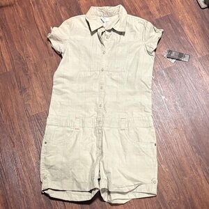 Orage Beige Plaid Button-Up Romper